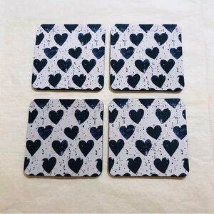 Set of 4 Black Heart Pattern Square Coasters Handmade